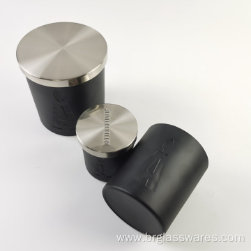 Matte black glass cande jar with deep spray finish